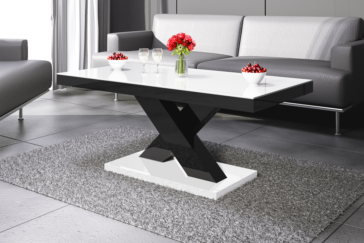 Konferenční stolek XENON MINI (bílá mat/černá lesk/bílá mat)