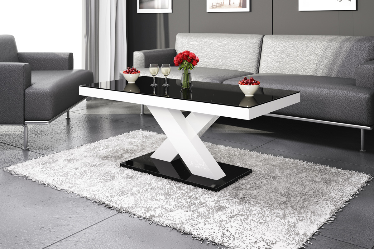 Konferenční stolek XENON MINI (černá lesk/bílá lesk/černá lesk)